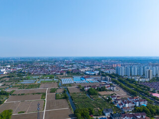 Aerial view of rural scenery in the suburbs, Pudong New Area, Shanghai.