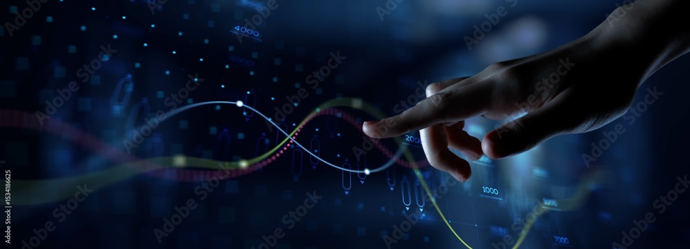 Poster touch interaction with predictive analytics and market trends.