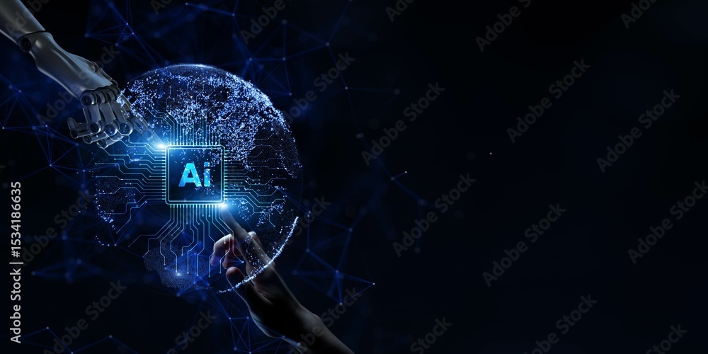 Poster ai integration with human interaction in a technological concept.