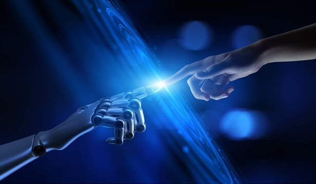 Human and AI Interaction in the Digital Age, Artificial Intelligence and Robotics Concept.