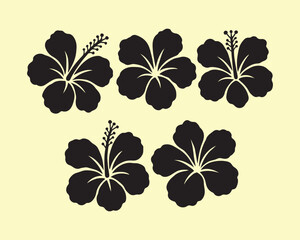 Elegant Hibiscus Flower Silhouettes Vector EPS Set