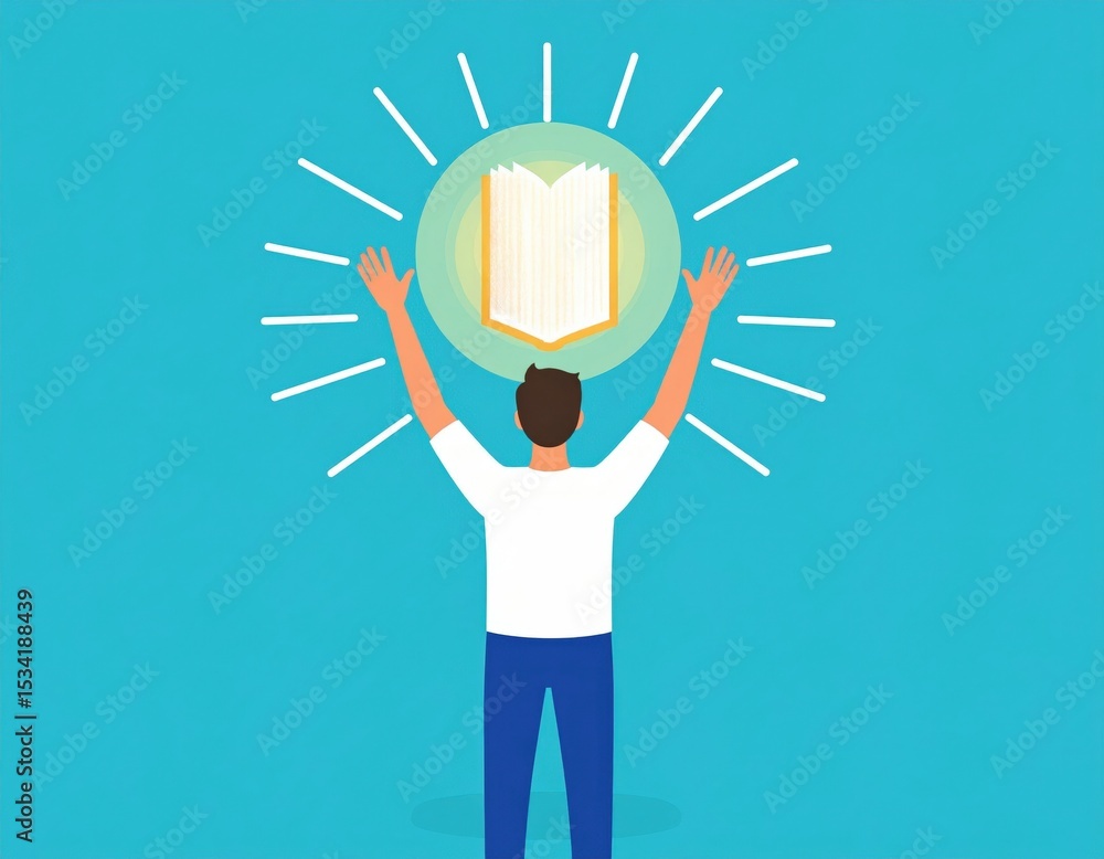 Aufkleber man with open arms and book surrounded by light rays