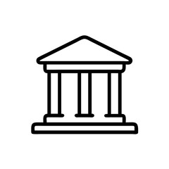 Minimalist Silhouette Icon of a Bank Building with Classical Pillars and a Triangular Roof, Simple Line Art Design on White Background Representing Financial Institution, Government, or Classical Arch
