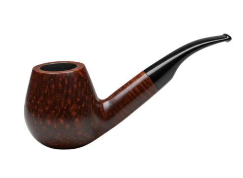 Classic brown tobacco pipe isolated on transparent background