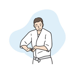 Illustration of a Japanese chef making fish sushi. Hand-drawn sushi-related vector elements.