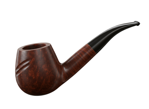 Classic brown tobacco pipe isolated on transparent background