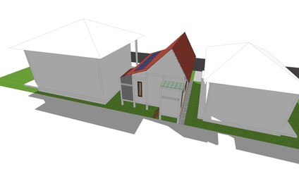 This is the design of a traditional architectural house in a tropical country with more open space, as well as the wireframe and the x-ray version.