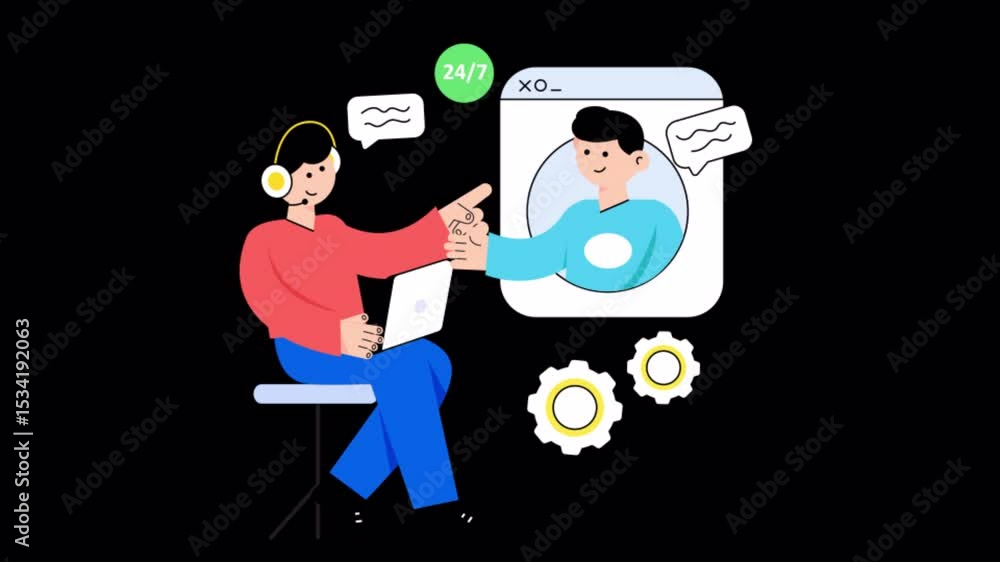 Poster customer support 2d animation on transparent background