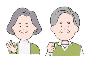 励ましているシニア夫婦のイラスト
