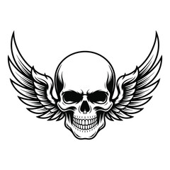 Detailed vector illustration of skull with wings on white background, bold graphic design element for posters, tattoos, t-shirts, and other creative artworks

