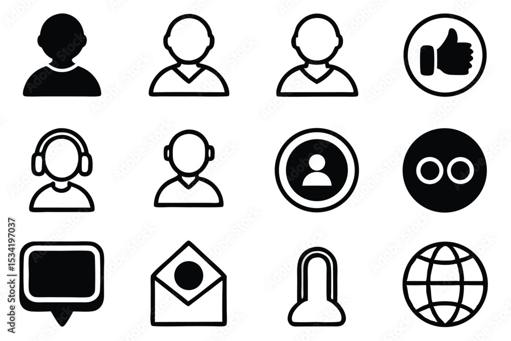 Poster set of simple and elegant black and white user interface icon collection