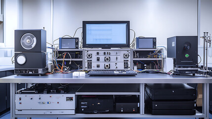 Obraz premium Audio Equipment Setup in a Studio Environment