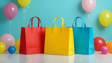 Vibrant Shopping Bags with Playful Balloons