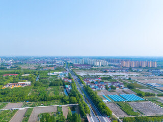 Aerial view of rural scenery in the suburbs, Pudong New Area, Shanghai.