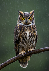 Great Horned Owl in the Rain