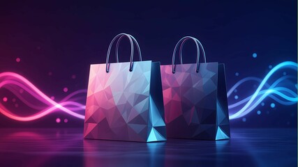 Futuristic Geometric Shopping Bags with Neon Glow