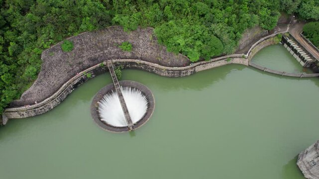 Reservoir discharge channel from top, Shing Mun Reservoir, Hong Kong