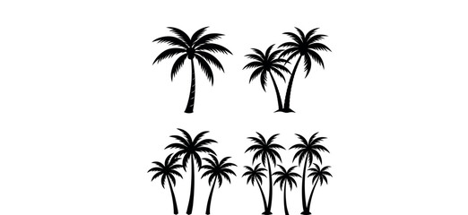 Palm tree silhouettes set, vector illustration on white background.