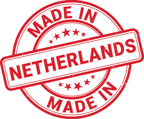 Made in Netherlands red grunge round stamp,sign, logo, badge, icon, sticker, label, emblem, stamp, symbol, black, line, flat vector, isolated illustration.