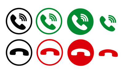 Simple Flat Design Phone Call Icon Set in Circle Shape Illustration