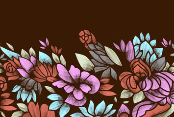 multi colored decorated hand drawn rendered traced allover ornamental base background repeat pattern geometrical texture border ethnic tribal creative Kalamkari design motif flower

