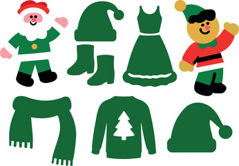 Cute Christmas Characters & Clothing Vector Set Download.