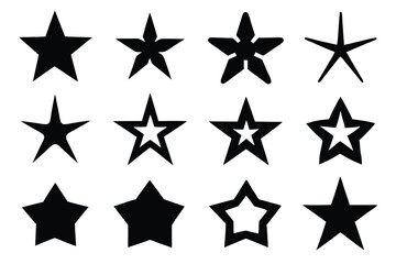 Fototapeta premium Collection of Black Star Shapes for Creative Design Projects