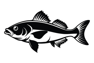 Stylized Black and White Illustration of a Fish with Fins and Tail Illustration