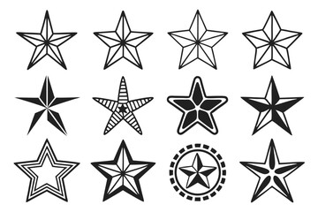 Obraz premium Collection of stylish black and white star icons in various decorative designs