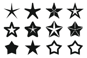 Obraz premium Set of various black star icon designs illustrating different shapes and styles