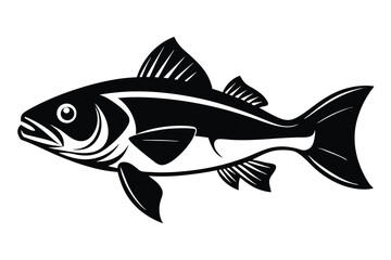Stylized Black Fish with Detailed Fins and Tail Fin Illustration, Aquatic Animal Vector Design © kanchanrani
