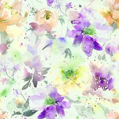 allover floral pattern Morden style blur wave grunge effect art. Spring Watercolor flowers and plants. Abstract Design for cover page, banner, wall paper parda, rug, saree, suit, tile, fabric printing