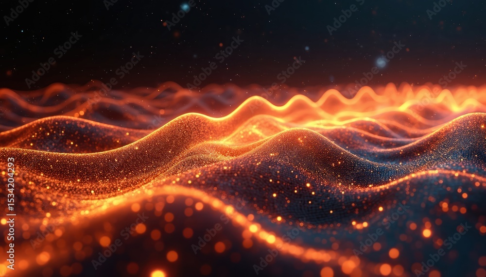 Poster dynamic abstract illustration represents energy flow spacetime grid. gravitational waves concept vis