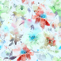 allover floral pattern Morden style blur wave grunge effect art. Spring Watercolor flowers and plants. Abstract Design for cover page, banner, wall paper parda, rug, saree, suit, tile, fabric printing