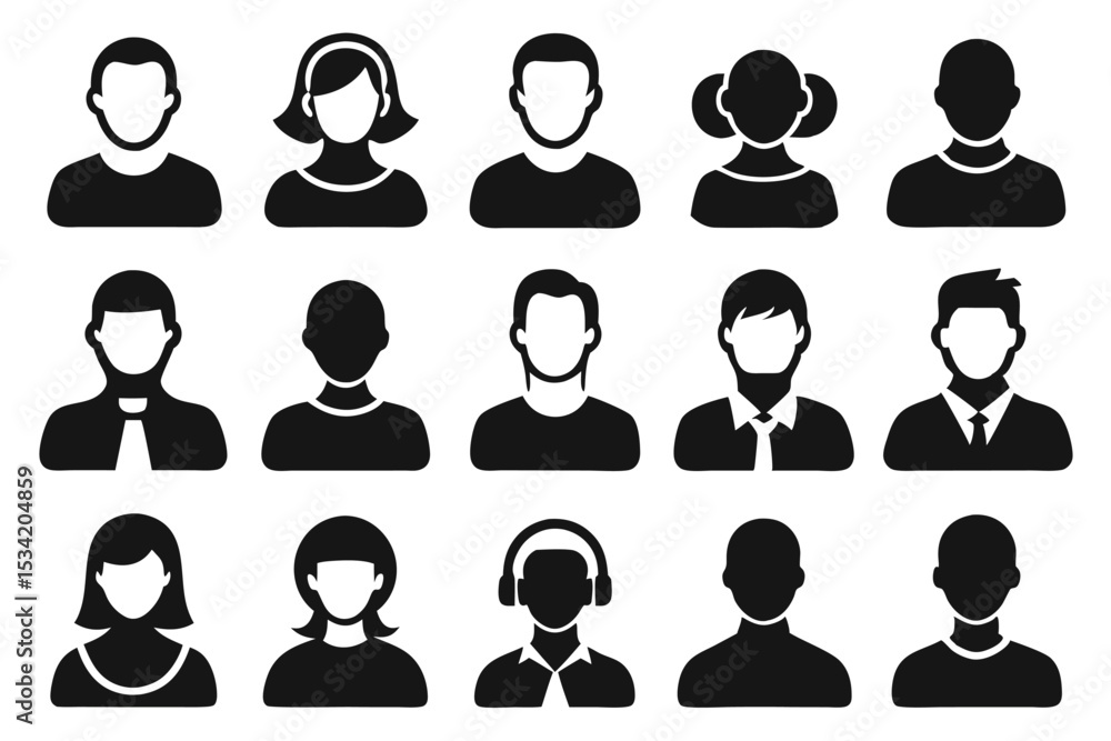 Poster collection of vector silhouettes representing people for website or user interface design