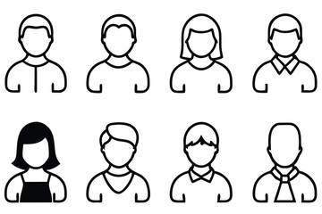 Minimalist black and white icon illustrations depicting various people's portraits