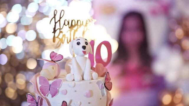 A cinematic view of a white chocolate cake with butterfly decorations with Scooby-Doo concept