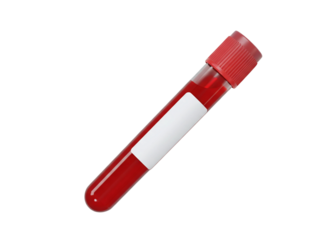 Blood sample tube with blank label isolated on transparent background