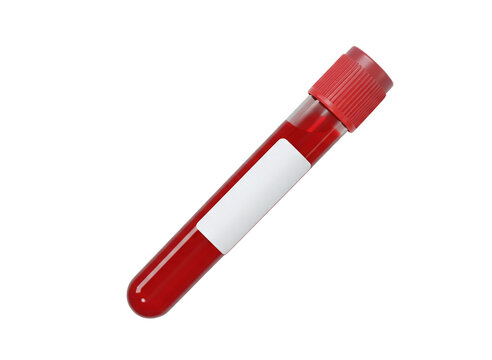 Blood sample tube with blank label isolated on transparent background