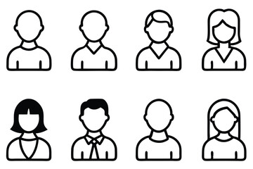 Vector illustration of a diverse collection of simple minimalist icon portraits of people