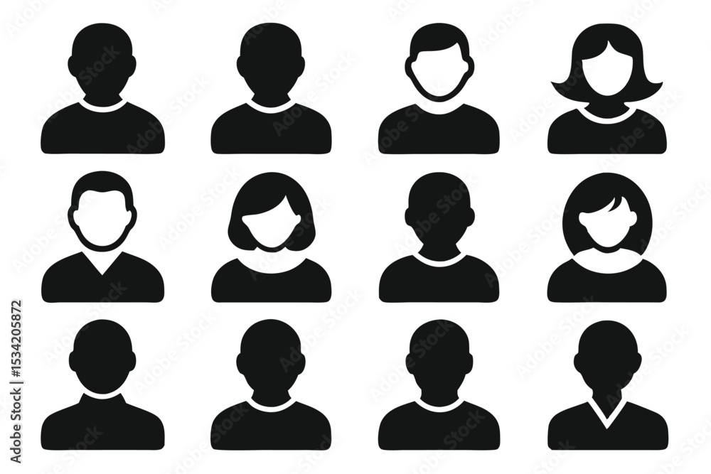 Poster Abstract black and white user icons illustrating profiles for website and application design