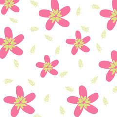 Spring flowers seamless pattern vector illustration. pink flower and leaves wallpaper seamless background.