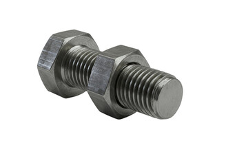 Metal bolt and nut closeup isolated on transparent background