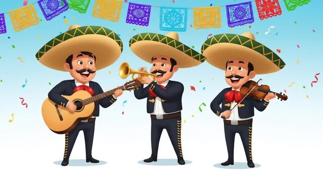 Mariachi Band Playing Festive Mexican Music Guitar, Trumpet, Violin