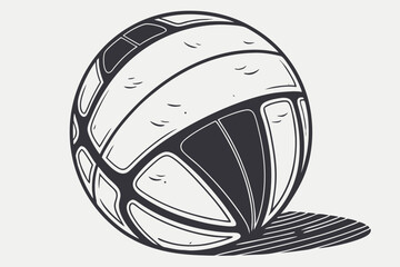 Fototapeta premium Vintage black and white volleyball with worn texture in hand-drawn style