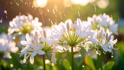 梅雨～雨に濡れたアガパンサスの花／Generated image