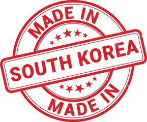 Made in South Korea red grunge round stamp,sign, logo, badge, icon, sticker, label, emblem, stamp, symbol, black, line, flat vector, isolated illustration.
