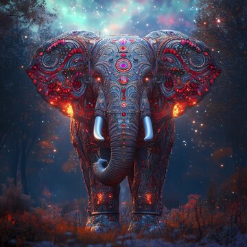 Majestic Royal Elephant Beneath Aurora Skies