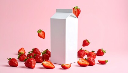 Strawberry milk mockup template on pink background for branding and product presentation design idea generative ai 