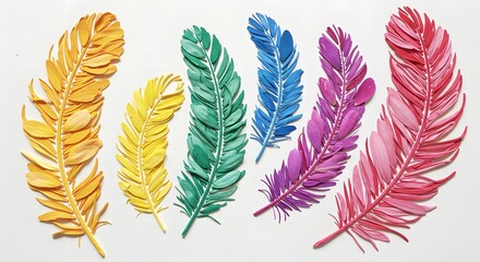 Vibrant Rainbow Paper Feathers Colorful Art Print